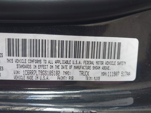 2016 Ram 1500 Outdoorsman მანქანა იყიდება აუქციონზე, vin: 1C6RR7LT9GS185182, აუქციონის ნომერი: 45809365
