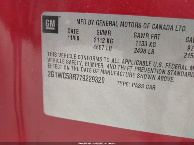 Продажа на аукционе авто 2007 Chevrolet Impala 3.9l Lt, vin: 2G1WC58R779229320, номер лота: 45809383