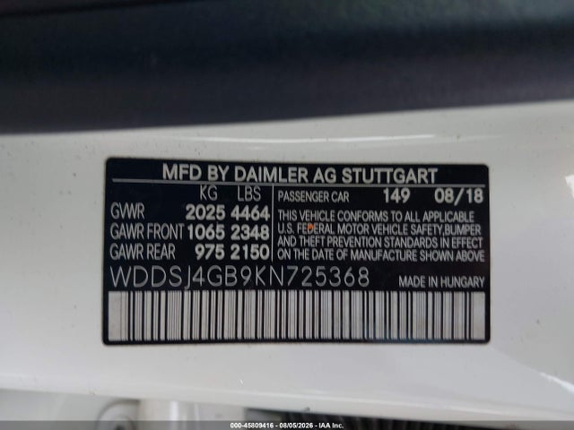 Продаж на аукціоні авто 2019 Mercedes-benz Cla 250 4matic, vin: WDDSJ4GB9KN725368, номер лоту: 45809416