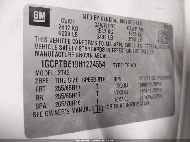 1GCPTBE19H1224554 Chevrolet Colorado 4wd Wt