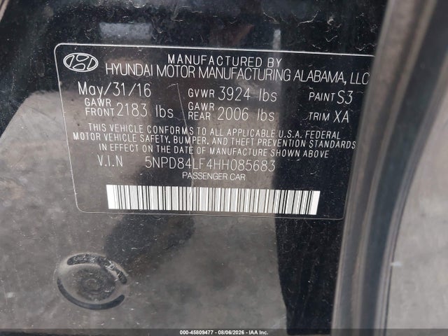 2017 Hyundai Elantra Se მანქანა იყიდება აუქციონზე, vin: 5NPD84LF4HH085683, აუქციონის ნომერი: 45809477