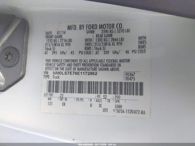 2014 Ford Transit Connect Xl მანქანა იყიდება აუქციონზე, vin: NM0LS7E76E1172862, აუქციონის ნომერი: 45809488