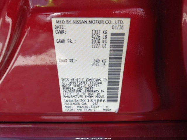 1N4AL3AP2GC184686 Nissan Altima 2.5 Sr