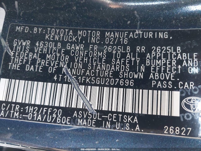 Toyota CAMRY SE 2016 4T1BF1FK5GU207696 Image 9