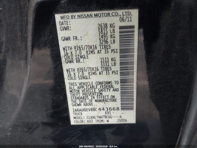 Продаж на аукціоні авто 2011 Nissan Frontier Sv, vin: 1N6AD0EV8BC443668, номер лоту: 45809522