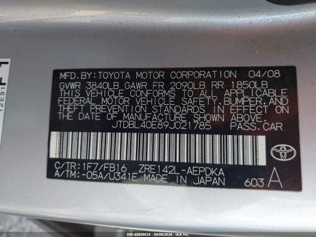 2009 Toyota Corolla Le მანქანა იყიდება აუქციონზე, vin: JTDBL40E89J021785, აუქციონის ნომერი: 45809524
