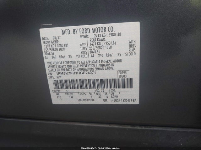 Ford Explorer Limited 2017 1FM5K7FH1HGE24971 Image 9