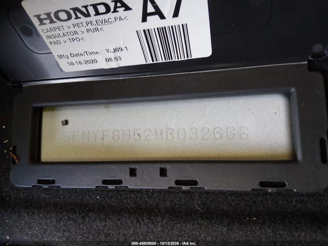 45809550 :رقم المزاد ، 5FNYF6H52MB032668 vin ، 2021 Honda Pilot Awd Ex-l مزاد بيع