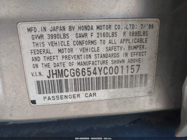 2000 Honda Accord 2.3 Lx მანქანა იყიდება აუქციონზე, vin: JHMCG6654YC001157, აუქციონის ნომერი: 45809559