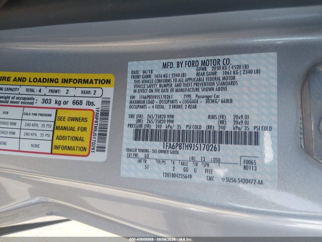 Продаж на аукціоні авто 2018 Ford Mustang Ecoboost, vin: 1FA6P8TH9J5170261, номер лоту: 45809569