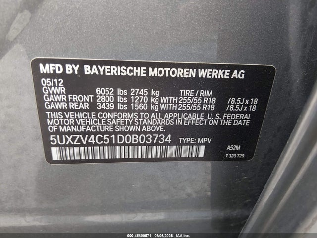 Aukcja sprzedaży 2013 Bmw X5 Xdrive35i/xdrive35i Premium/xdrive35i Sport Activity, vin: 5UXZV4C51D0B03734, numer aukcji: 45809571