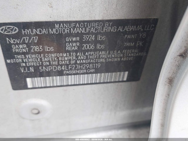 Aukcja sprzedaży 2018 Hyundai Elantra Sel, vin: 5NPD84LF2JH298119, numer aukcji: 45809582