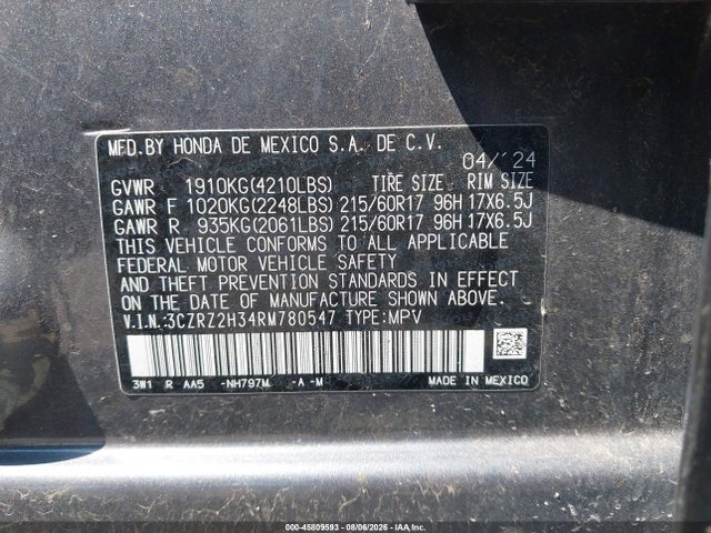 Продаж на аукціоні авто 2024 Honda Hr-v Awd Lx, vin: 3CZRZ2H34RM780547, номер лоту: 45809593
