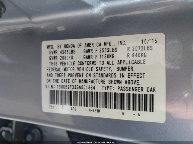 Aukcja sprzedaży 2016 Acura Tlx V6, vin: 19UUB2F33GA001884, numer aukcji: 45809603