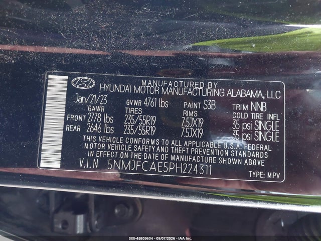 2023 Hyundai Tucson Sel მანქანა იყიდება აუქციონზე, vin: 5NMJFCAE5PH224311, აუქციონის ნომერი: 45809604