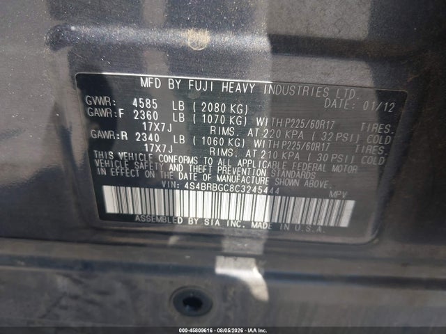 Aukcja sprzedaży 2012 Subaru Outback 2.5i Premium, vin: 4S4BRBGC8C3245444, numer aukcji: 45809616