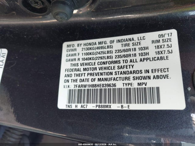 7FARW1H88HE039636 Honda Cr-v Ex-l/ex-l Navi