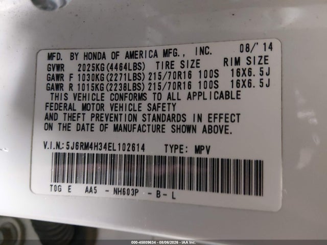 Honda CR-V LX 2014 5J6RM4H34EL102614 Image 9