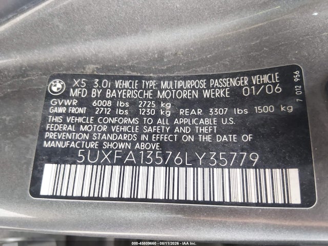 Aukcja sprzedaży 2006 Bmw X5 3.0i, vin: 5UXFA13576LY35779, numer aukcji: 45809660