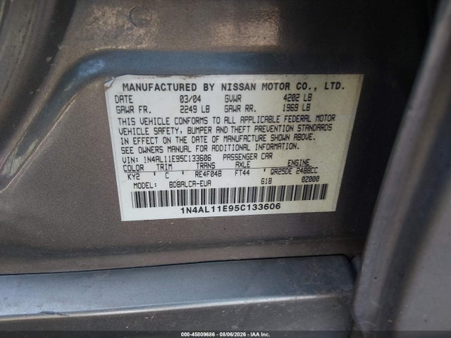 Продажа на аукционе авто 2005 Nissan Altima 2.5 S, vin: 1N4AL11E95C133606, номер лота: 45809686