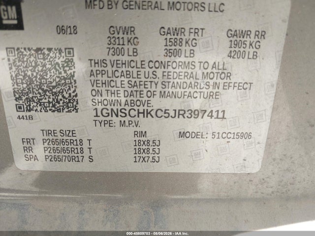Продаж на аукціоні авто 2018 Chevrolet Suburban Lt, vin: 1GNSCHKC5JR397411, номер лоту: 45809703