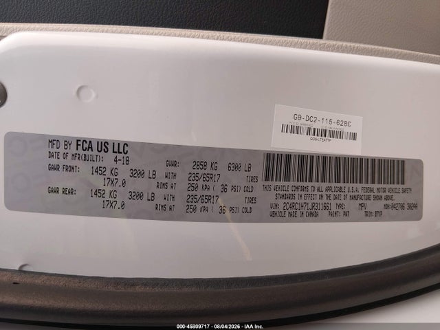 Продажа на аукционе авто 2018 Chrysler Pacifica Hybrid Touring Plus, vin: 2C4RC1H71JR311661, номер лота: 45809717