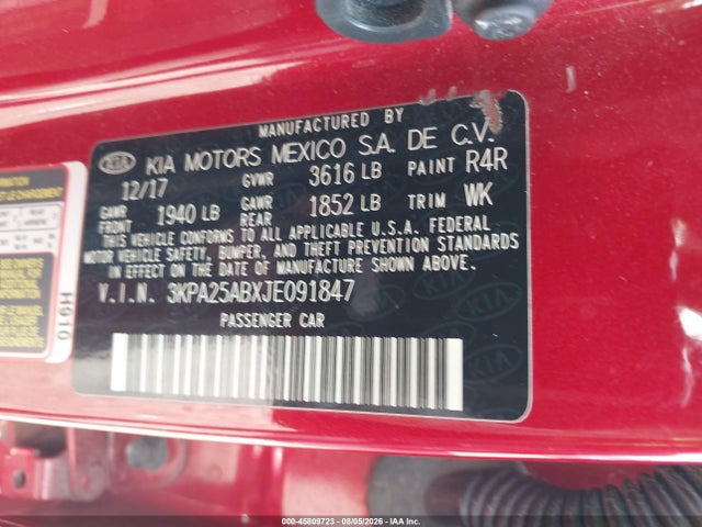 KIA RIO S 2018 3KPA25ABXJE091847 Image 9