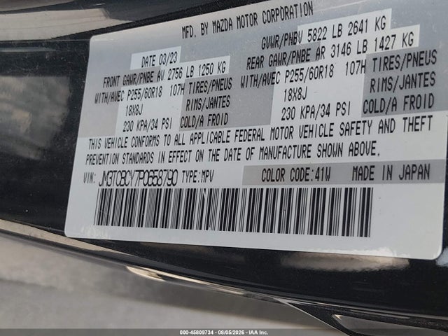 Продажа на аукционе авто 2023 Mazda Cx-9 Touring, vin: JM3TCBCY7P0658790, номер лота: 45809734