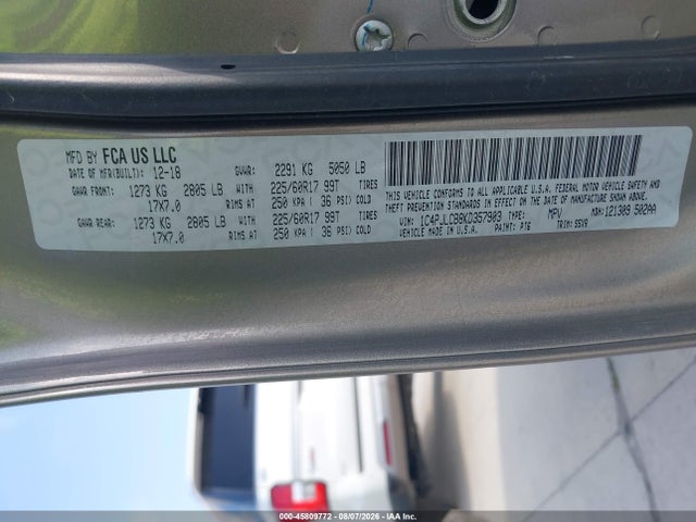 Продажа на аукционе авто 2019 Jeep Cherokee Latitude Fwd, vin: 1C4PJLCB8KD357903, номер лота: 45809772