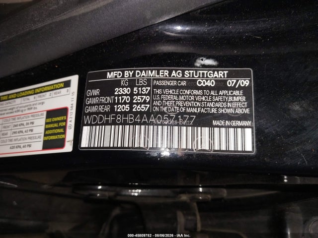 45809782 :رقم المزاد ، WDDHF8HB4AA057177 vin ، 2010 Mercedes-benz E 350 4matic مزاد بيع