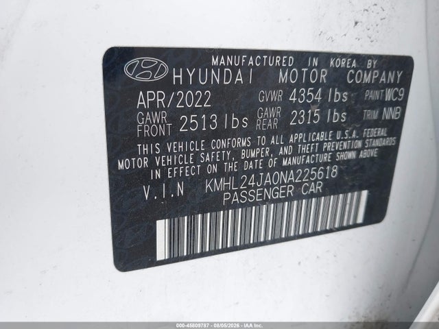 Продаж на аукціоні авто 2022 Hyundai Sonata Se, vin: KMHL24JA0NA225618, номер лоту: 45809787