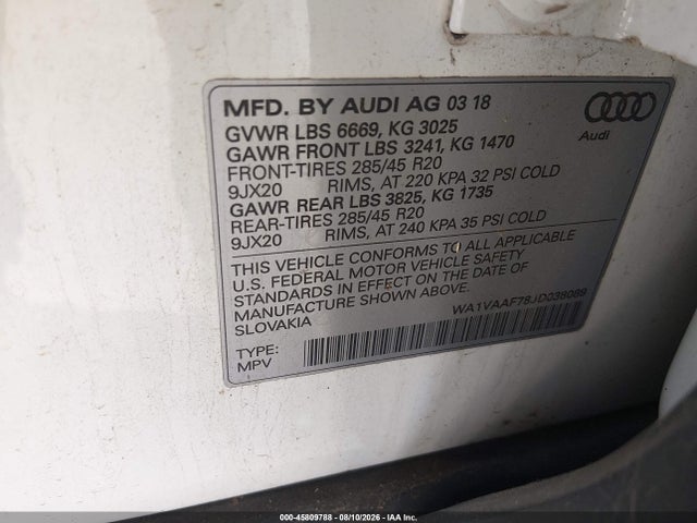 Audi Q7 3.0t Premium 2018 WA1VAAF78JD038089 Image 9
