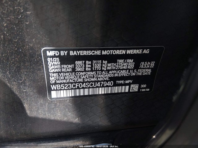 Продажа на аукционе авто 2025 Bmw Ix Xdrive50, vin: WB523CF04SCU47940, номер лота: 45809792