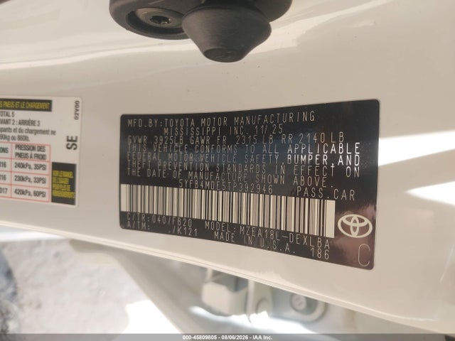 2026 Toyota Corolla Le მანქანა იყიდება აუქციონზე, vin: 5YFB4MDE5TP392946, აუქციონის ნომერი: 45809805