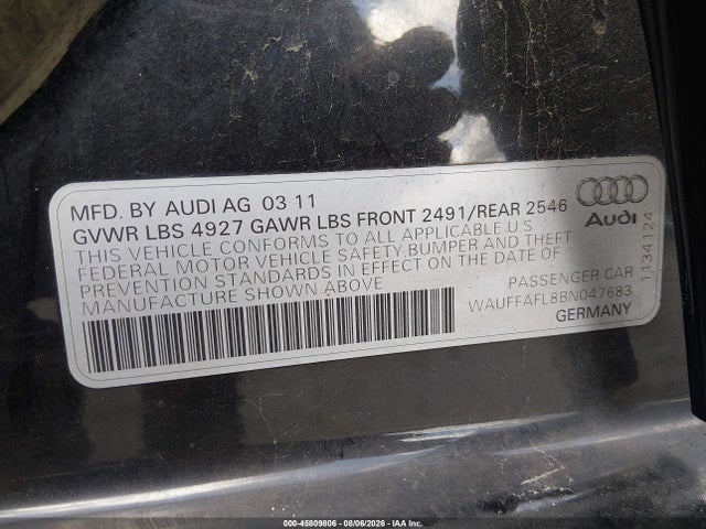 Aukcja sprzedaży 2011 Audi A4 2.0t Premium, vin: WAUFFAFL8BN047683, numer aukcji: 45809806