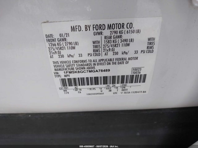 Aukcja sprzedaży 2021 Ford Explorer St, vin: 1FM5K8GC7MGA78489, numer aukcji: 45809807