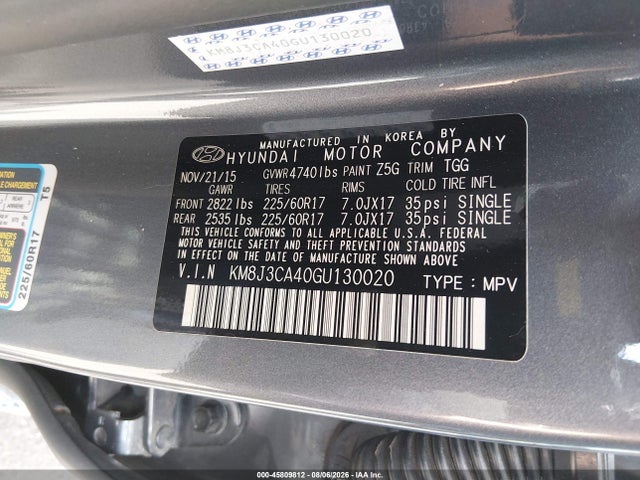 Aukcja sprzedaży 2016 Hyundai Tucson Se, vin: KM8J3CA40GU130020, numer aukcji: 45809812