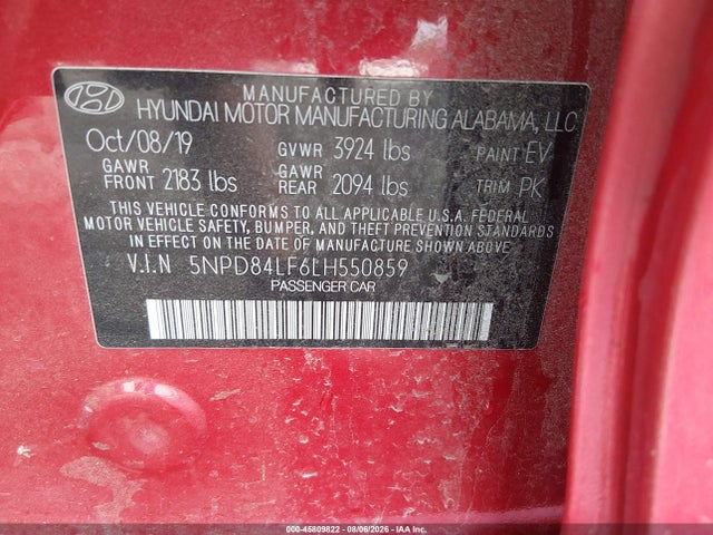 Продажа на аукционе авто 2020 Hyundai Elantra Sel, vin: 5NPD84LF6LH550859, номер лота: 45809822