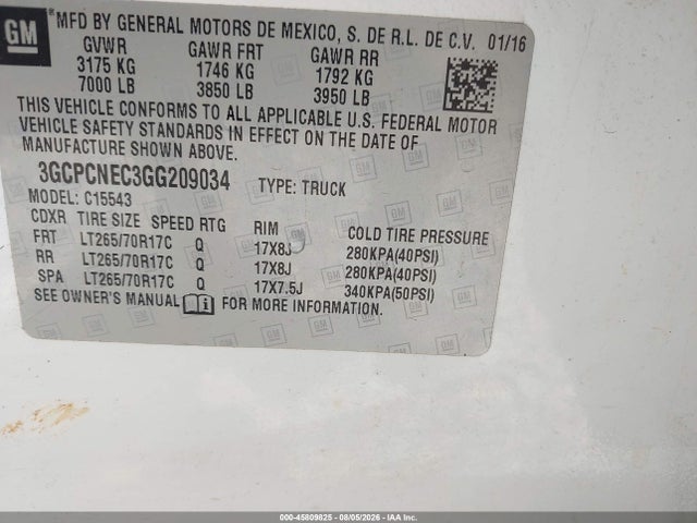 Aukcja sprzedaży 2016 Chevrolet Silverado 1500 Work Truck, vin: 3GCPCNEC3GG209034, numer aukcji: 45809825