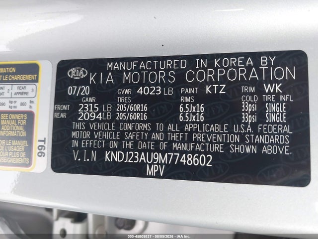 Aukcja sprzedaży 2021 Kia Soul S, vin: KNDJ23AU9M7748602, numer aukcji: 45809837