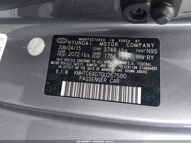 2016 Hyundai Veloster მანქანა იყიდება აუქციონზე, vin: KMHTC6AD7GU267580, აუქციონის ნომერი: 45809871