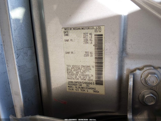 45809883 :رقم المزاد ، 1N4BL2AP1CN546665 vin ، 2012 Nissan Altima 3.5 Sr مزاد بيع