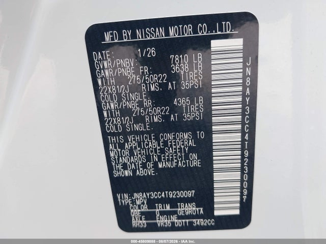 Nissan Armada Platinum Reserve 2026 JN8AY3CC4T9230097 Image 9