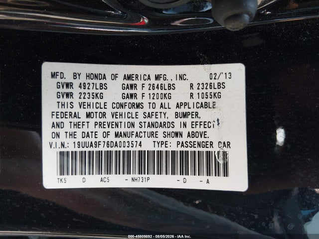 Aukcja sprzedaży 2013 Acura Tl 3.7, vin: 19UUA9F76DA003574, numer aukcji: 45809892