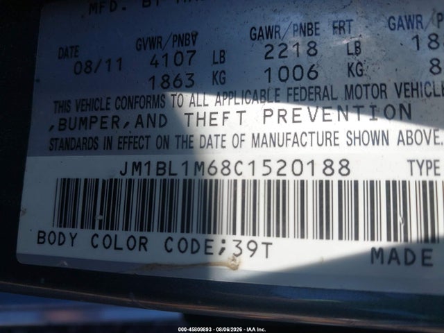 Aukcja sprzedaży 2012 Mazda 3 S, vin: JM1BL1M68C1520188, numer aukcji: 45809893