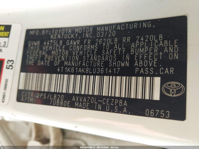 Toyota CAMRY XSE 2020 4T1K61AK8LU361417 Image 9