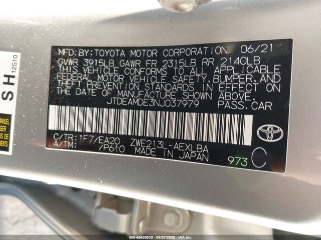 Toyota Corolla Hybrid Le 2022 JTDEAMDE3NJ037979 Image 9