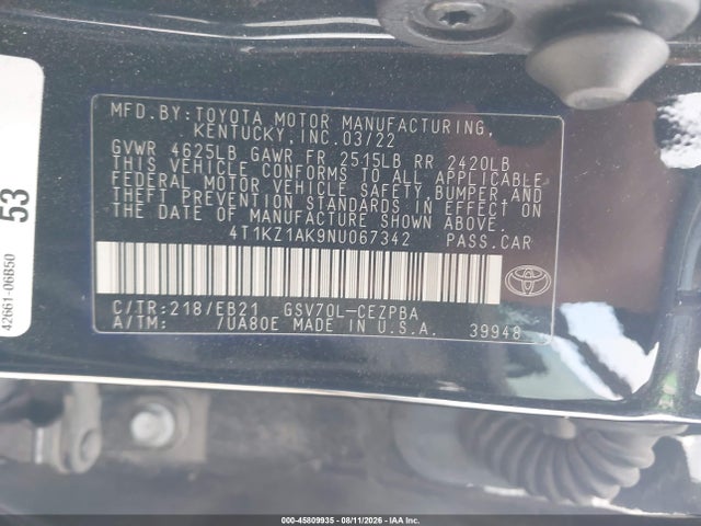 Продаж на аукціоні авто 2022 Toyota Camry Trd, vin: 4T1KZ1AK9NU067342, номер лоту: 45809935