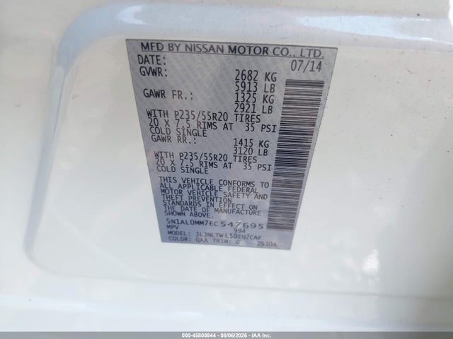 5N1AL0MM7EC547695 Infiniti QX60