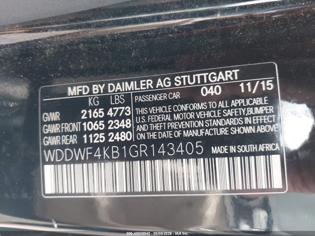 Aukcja sprzedaży 2016 Mercedes-benz C 300 4matic, vin: WDDWF4KB1GR143405, numer aukcji: 45809945